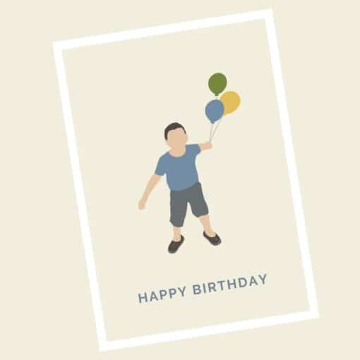 Happy Birthday Karte Junge mit den Luftballons