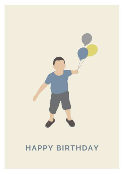 Happy Birthday Karte Junge mit den Luftballons