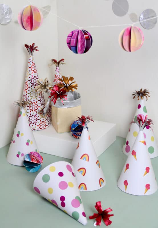 nachhaltige Kinder-Silvester Partydekortion Partyhütchen aus Milchtüten