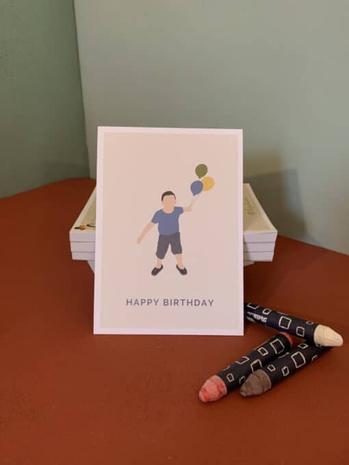 Nachhaltige Geburtstagskarte Junge mit den Luftballons