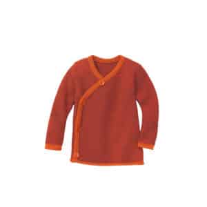 Disana Baby- und Kinder-Melange-Wickeljacke aus Bio-Merinowolle orange-cassis